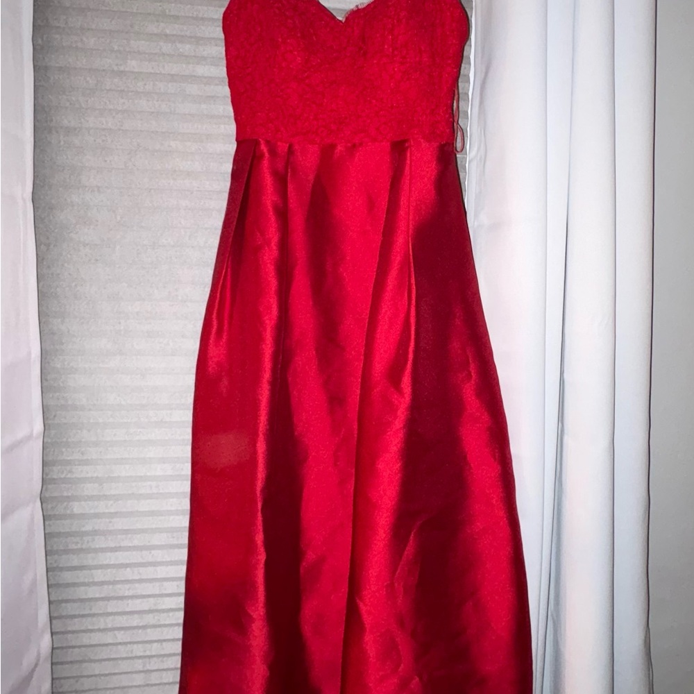 Adrianna Papell Red Strapless Satin Gown - Picture 2 of 2
